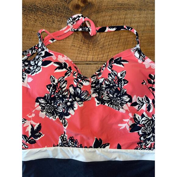 NWT Womens Sea Angel Coral Peach Black Floral Halter One Piece Swimming Suit‎ M - Picture 3 of 9
